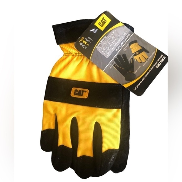 New CAT Outdoor Leather Lined Work Glove Mens Sz. L Shirred Wrist Cowhide Palm - Picture 1 of 4